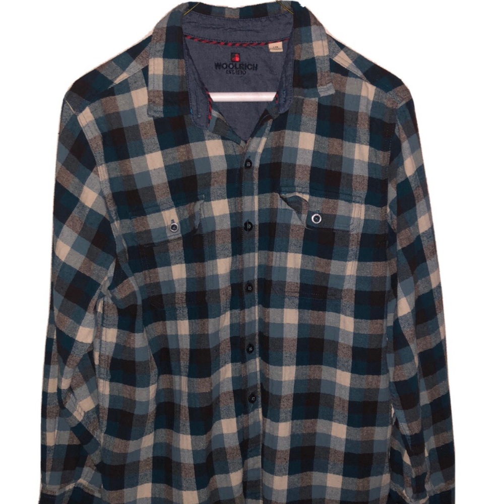 Woolrich Men's Blue Button Up Plaid Shirt - 100% Cotton- Large